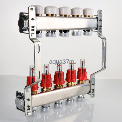 Коллекторный блок с расходомерами 9 выходов нержавейка Valtec (вид 3) Коллекторный блок с расходомерами 9 выходов нержавейка Valtec (фото, вид 3)