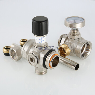 Байпас проходной с перепускным клапаном и термометром Valtec (вид 1) Байпас проходной с перепускным клапаном и термометром Valtec (фото, вид 1)