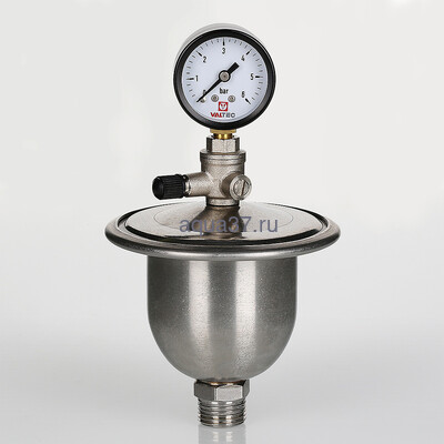Гаситель гидроударов мембранный с манометром Valtec (вид 1) Гаситель гидроударов мембранный с манометром Valtec (фото, вид 1)