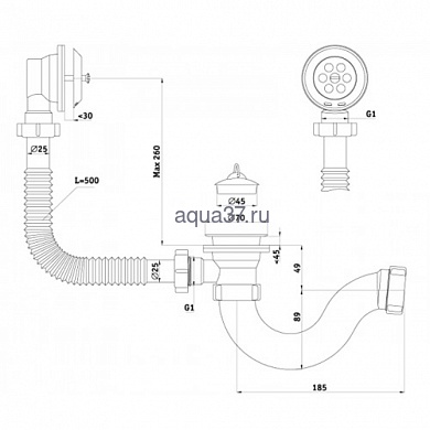 Сифон для ванны с переливом V110 Аквант (вид 1) Сифон для ванны с переливом V110 Аквант (фото, вид 1)