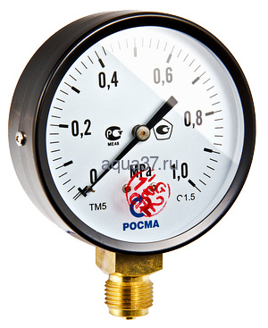 Манометр TM-510P Ду 100 с нижним подключением 150° 1/2", 0-16 бар Росма Манометр TM-510P Ду 100 с нижним подключением 150° 1/2", 0-16 бар Росма