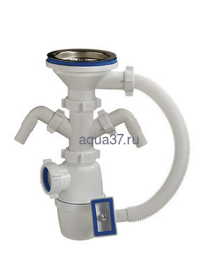 Сифон для кухни 3 1/2" х 40 с переливом и двумя отводами А-4013 Орио Сифон для кухни 3 1/2" х 40 с переливом и двумя отводами А-4013 Орио