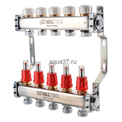 Коллекторный блок с расходомерами 8 выходов нержавейка Valtec Коллекторный блок с расходомерами 8 выходов нержавейка Valtec (фото)