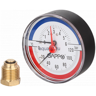 Термоманометр GAPPO G1473 Dy 80 с задним подключением 1/2", 6 бар 0-120* Термоманометр GAPPO G1473 Dy 80 с задним подключением 1/2", 6 бар 0-120* (фото)