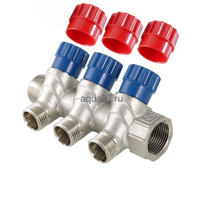 Коллектор c регулирующими вентилями 1" на 4 выхода 1/2" с наружной резьбой Valtec Коллектор c регулирующими вентилями 1" на 4 выхода 1/2" с наружной резьбой Valtec (фото)